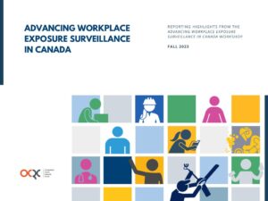 Text reads: Advancing Workplace Exposure Surveillance in Canada. Reporting highlights from the Advancing Workplace Exposure Surveillance in Canada Workshop. Fall 2023.